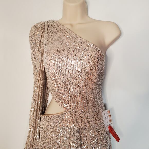 Mac Duggal Sequined One Shoulder Cut Out Gown Silver 26730 Size 8 New - Picture 8 of 14